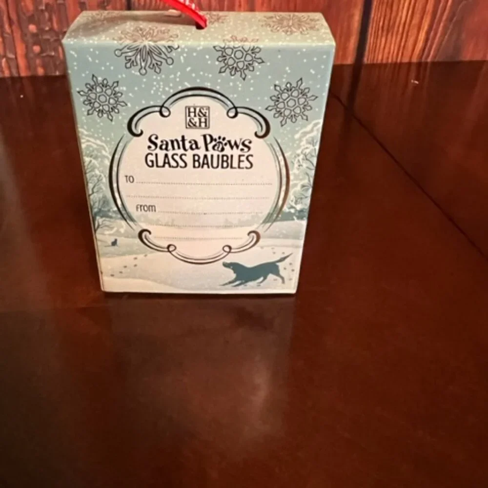 Santa Paws Glass Baubles Christmas Ornament for dog lover Packaged in a gift box